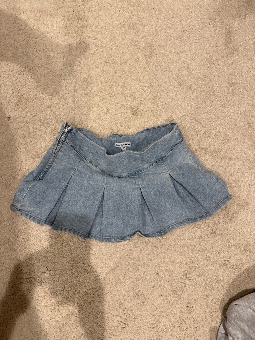 Fashion Nova Blue Denim Pleated Mini Skirt with Side Zip